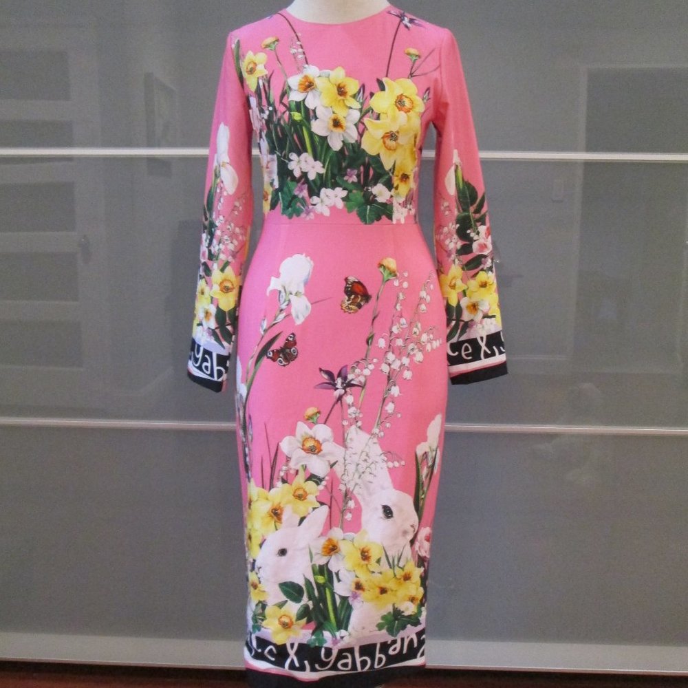 Dolce & Gabbana Long Sleeve Midi Rabbit Dress